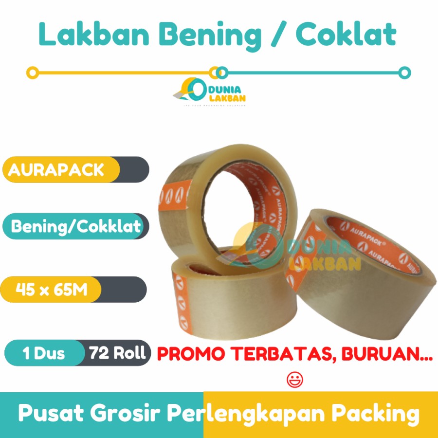 Lakban Bening Coklat 45 Mm X 65 M Aurapack Dunia Lakban